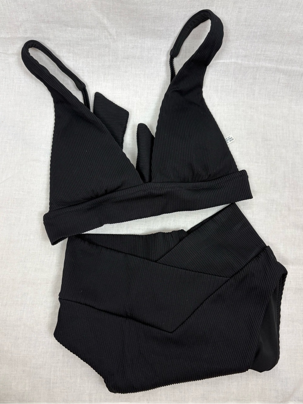 Aerie Ribbed Triangle Bikini Top & High Cut Cheeky Bottoms Black Size XL